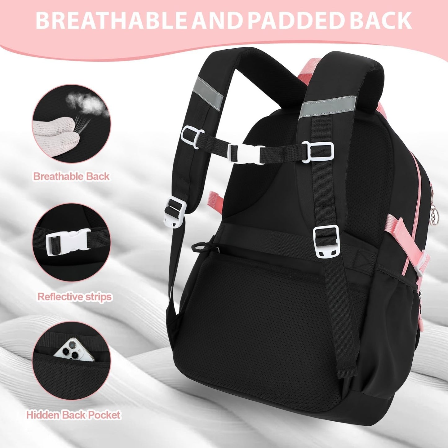 Girls Bow Backpack Set   3PCS with Lunch Bag & Pencil Case, Cute School Bag5