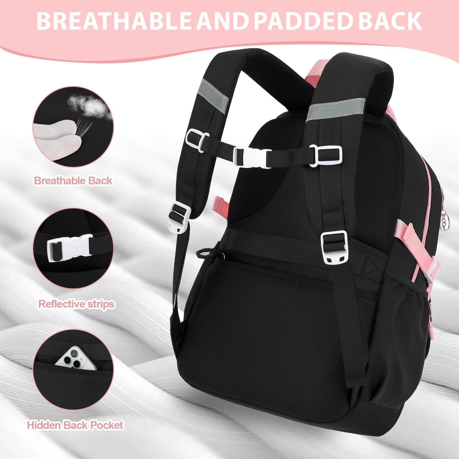 Girls Bow Backpack Set   3PCS with Lunch Bag & Pencil Case, Cute School Bag5
