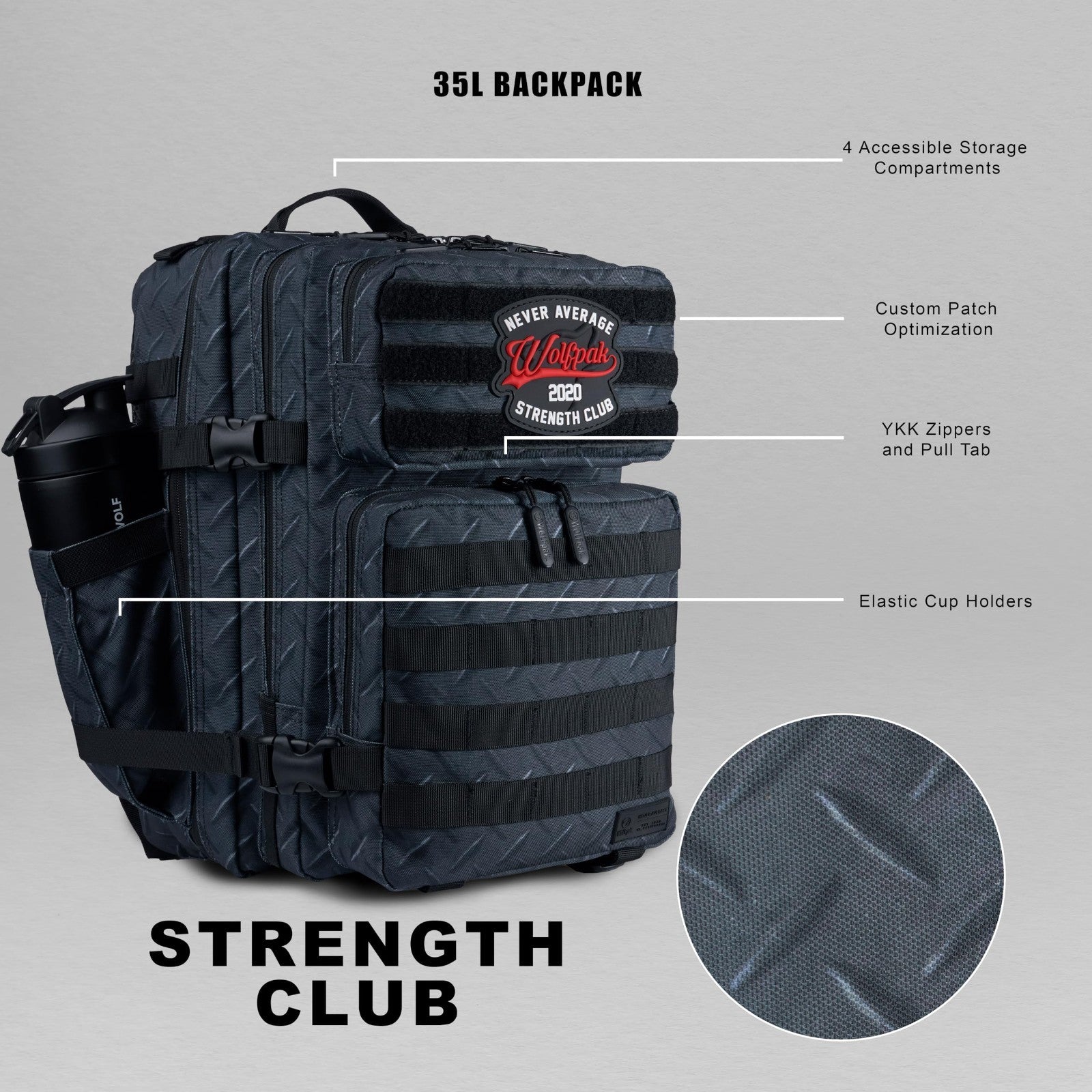 Durable 35L Waterproof Gym Backpack   1000D Oxford, MOLLE Webbing, Laptop Pocket2