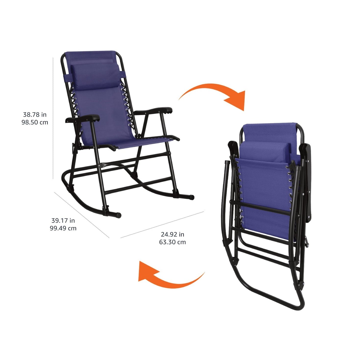 Outdoor Portable Folding Rocking Chair with Headrest, Ergonomic, Weather Resista6