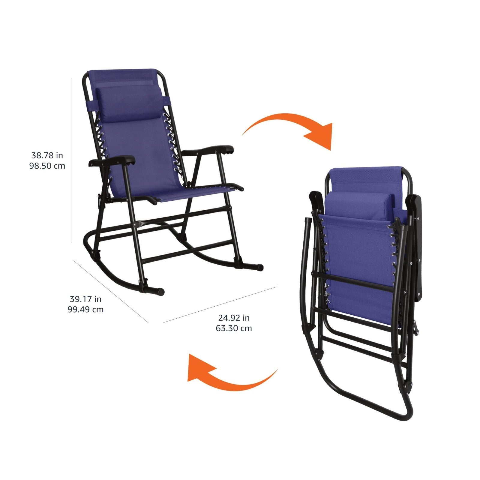 Outdoor Portable Folding Rocking Chair with Headrest, Ergonomic, Weather Resista6