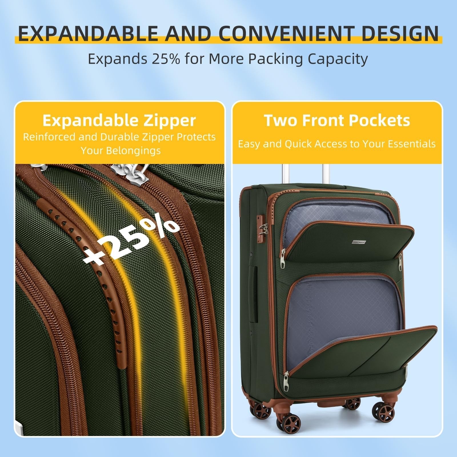 5-Piece Softside Luggage Set - Expandable Suitcases, Lightweight, 360° Wheels, T2