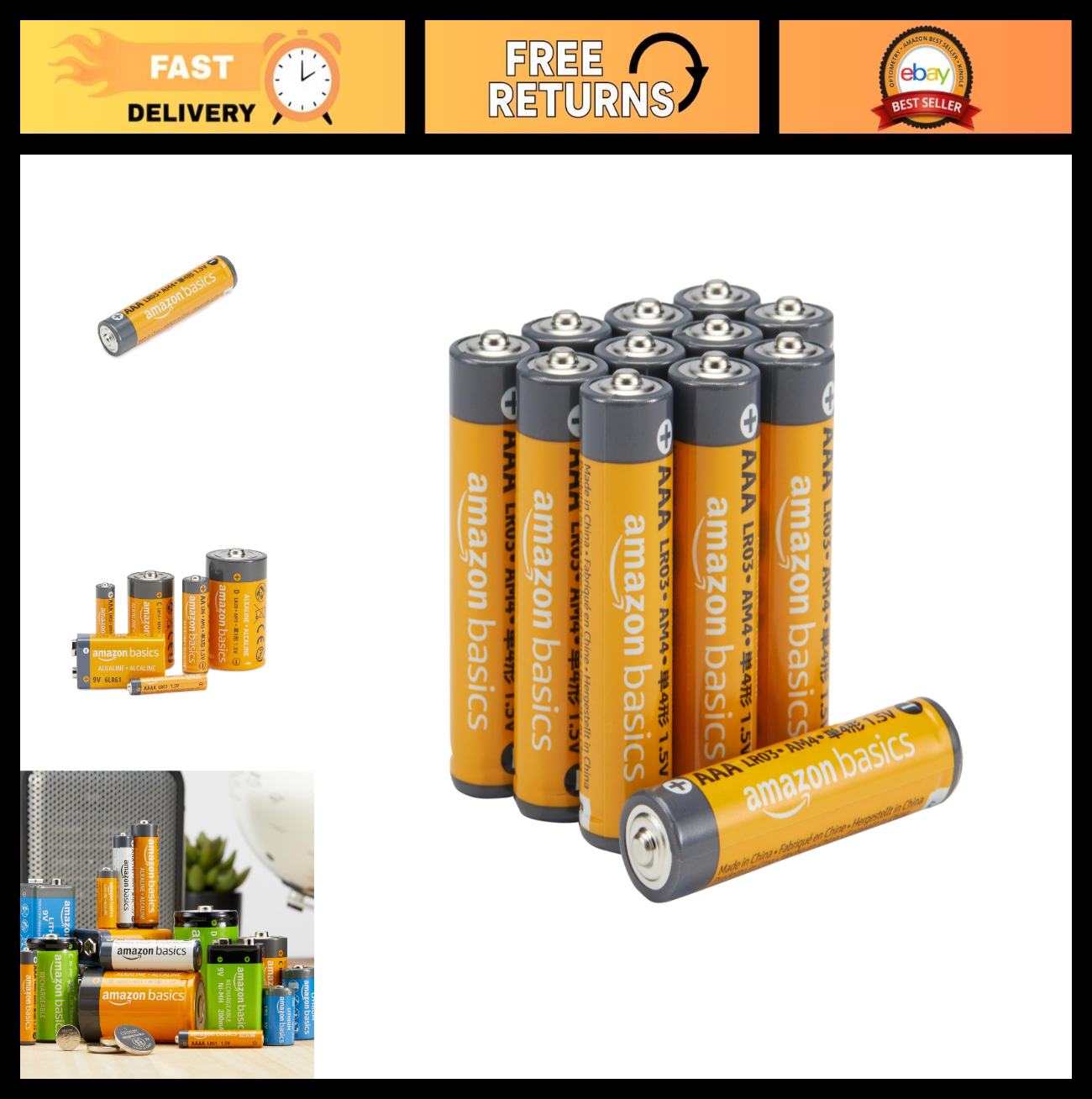 AAA Alkaline Batteries 12 Count   Long Lasting 1.5V, 10 Year Shelf Life for Home0