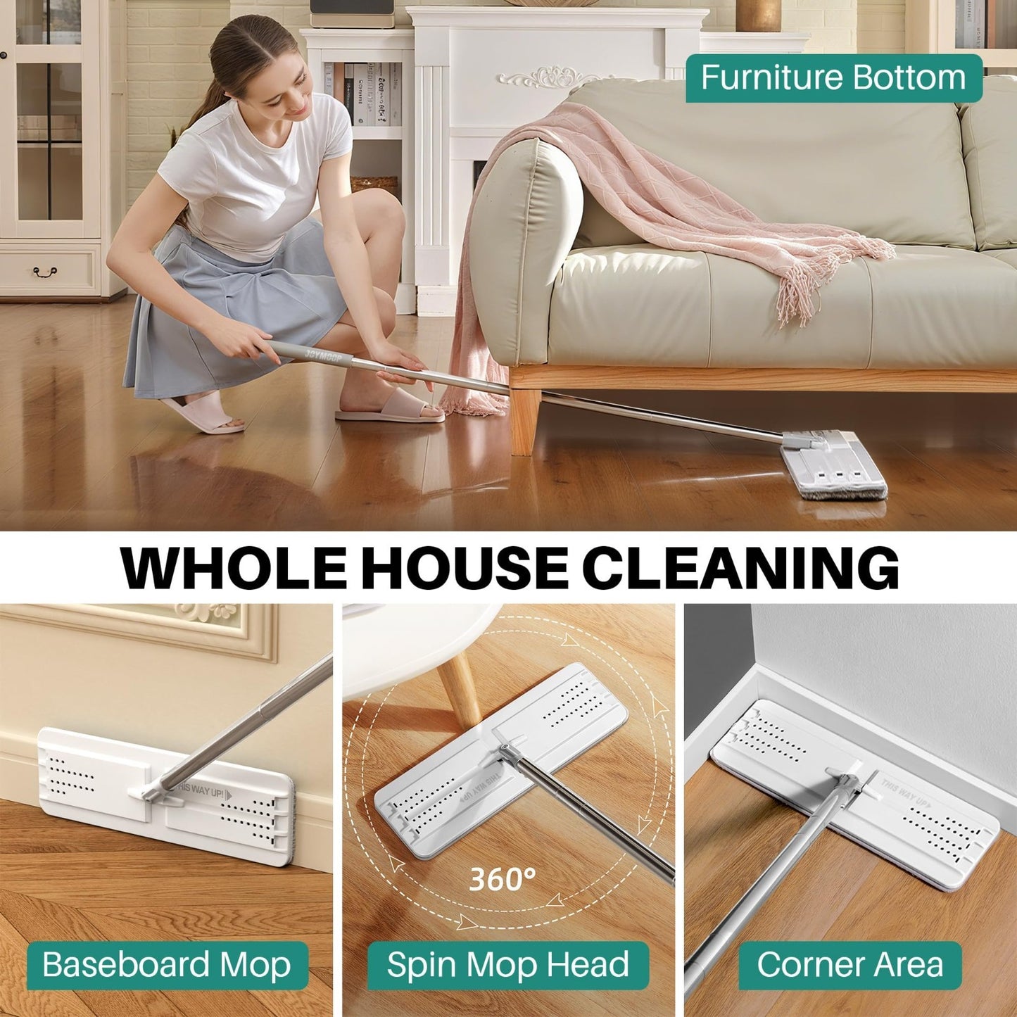 Flat Mop & Bucket System - Microfiber Floor Cleaner for Hardwood, Tile, Vinyl, 53