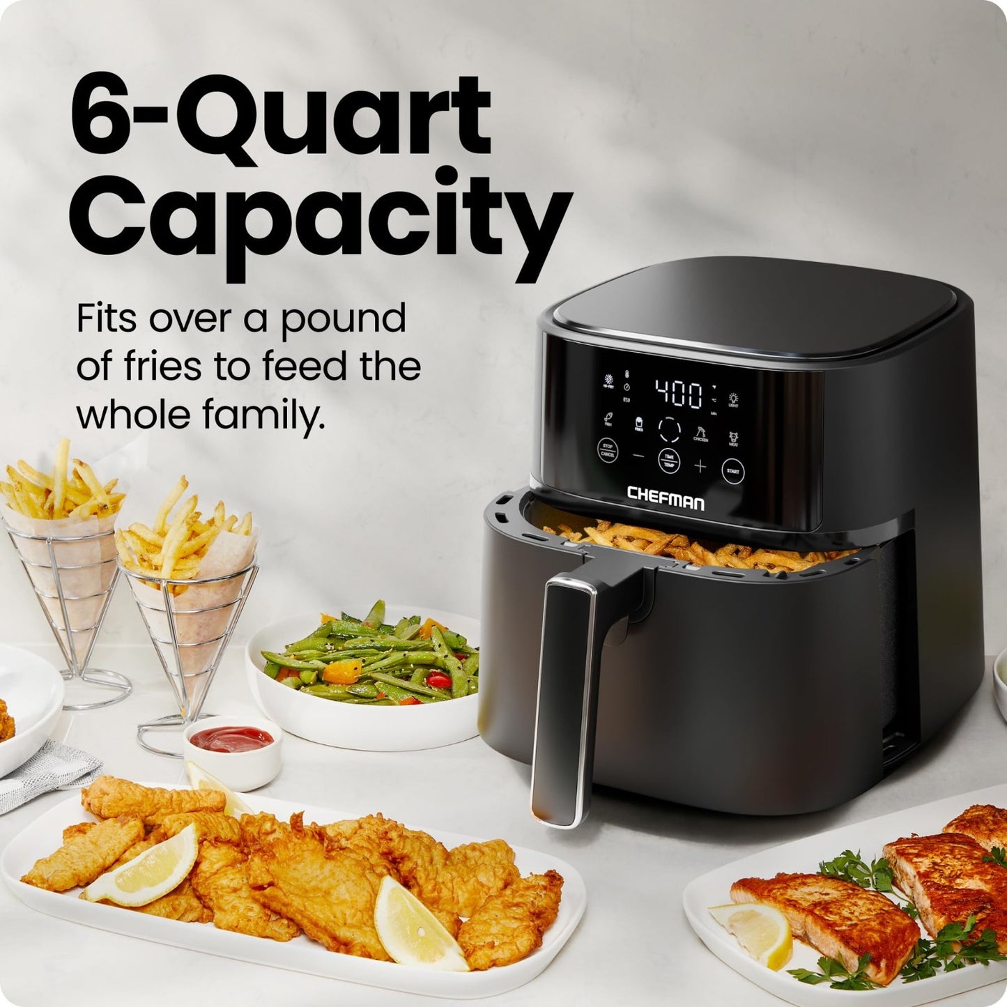 6 QT Air Fryer Compact, Hi Fry Technology, Touchscreen Controls, 4 Presets, Nons3