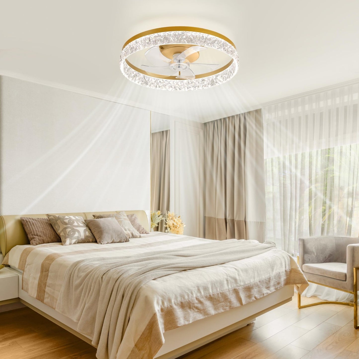 22" LED Ceiling Fan with Lights & Remote, Dimmable, 6 Speeds, Flush Mount, Timer1