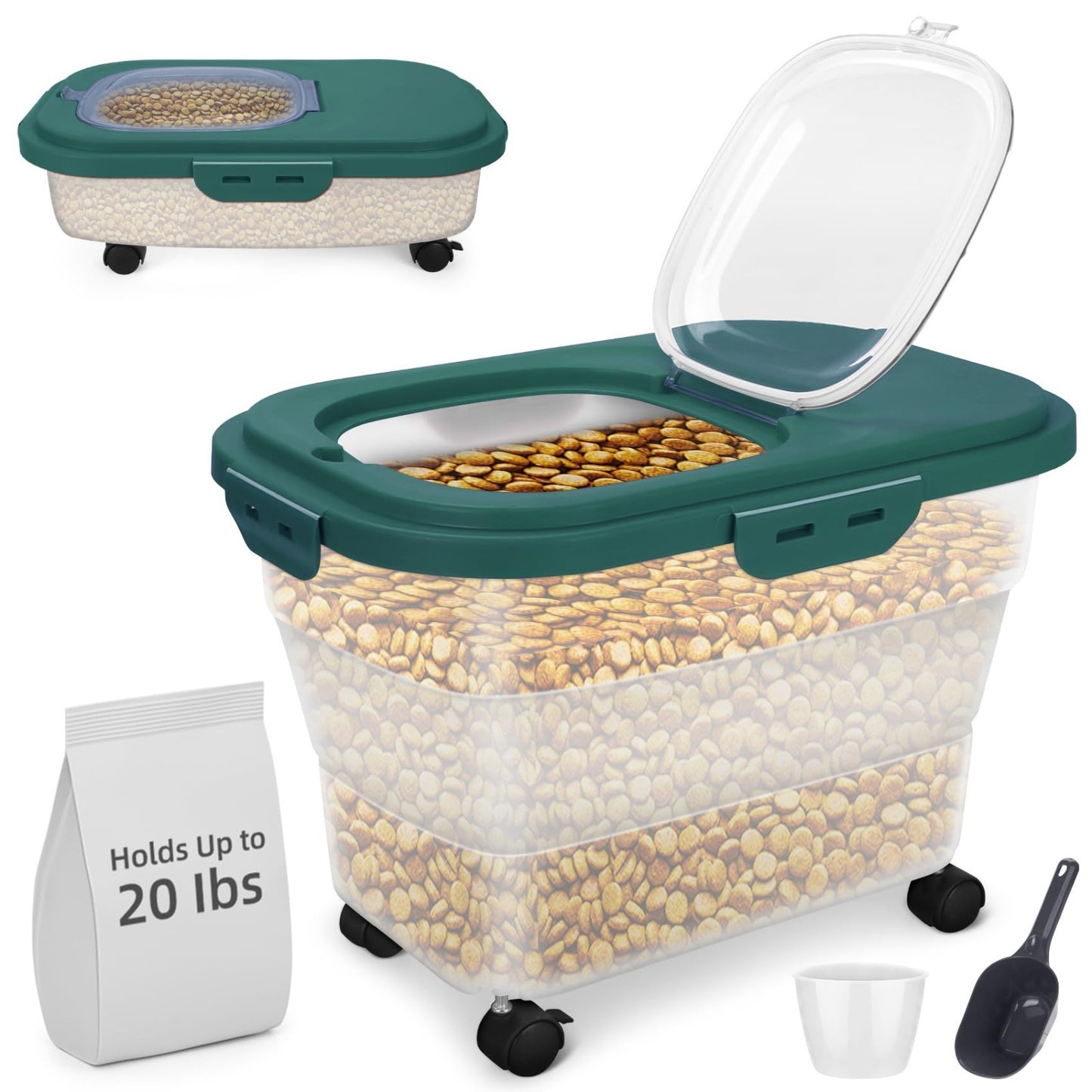 Airtight Pet Food Storage Container, Collapsible Dog Food Bin 17-20 lb with Whee1