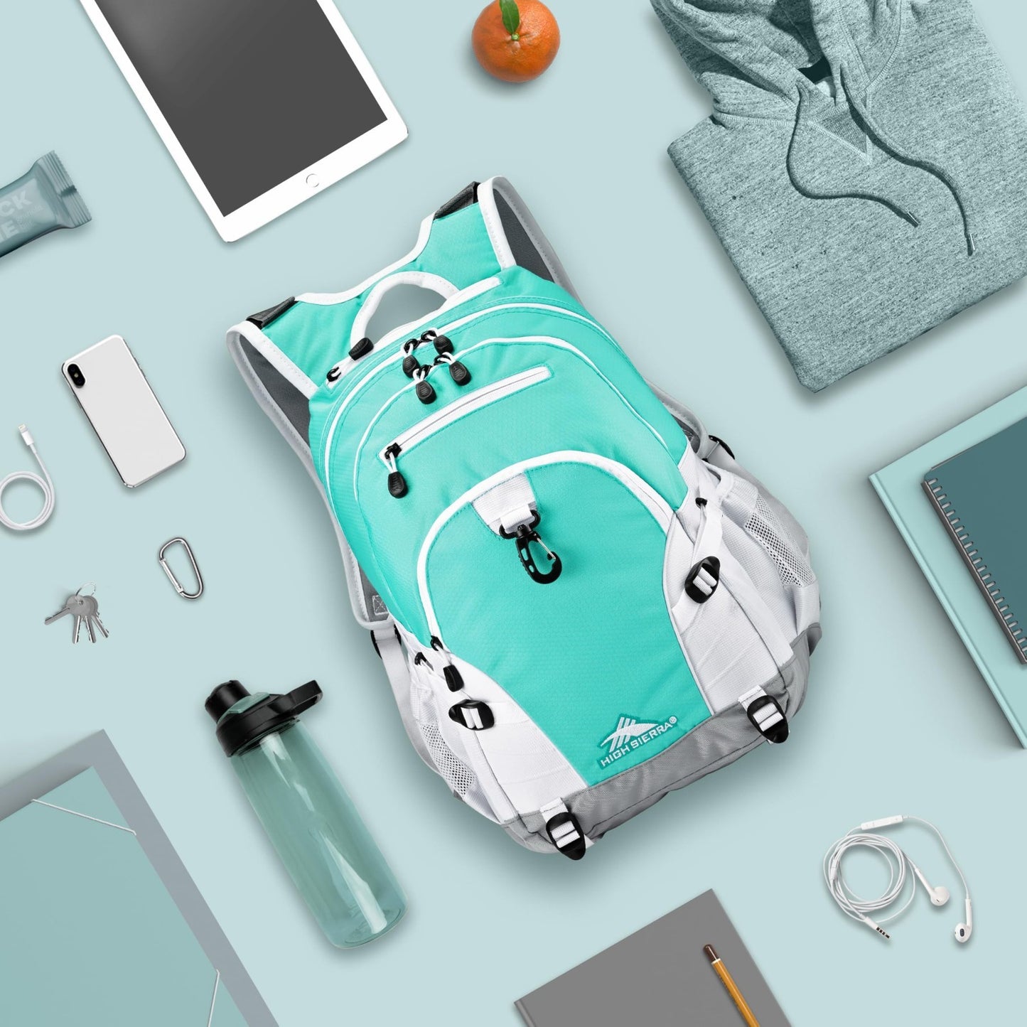 Versatile Travel & Work Backpack with Tablet Sleeve   Aquamarine/White/Ash2