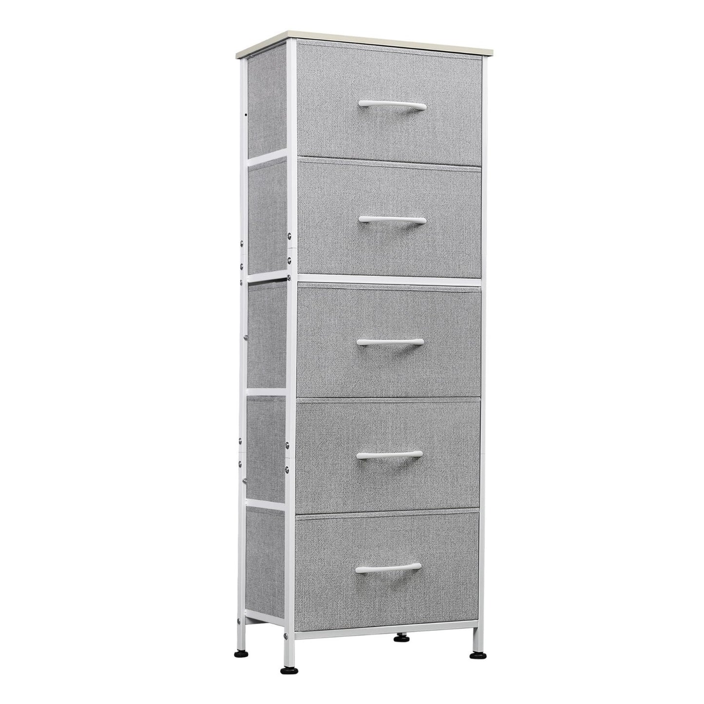 Tall Dresser for Bedroom - 5 Drawer Vertical Chest, Light Grey Fabric Storage, S1