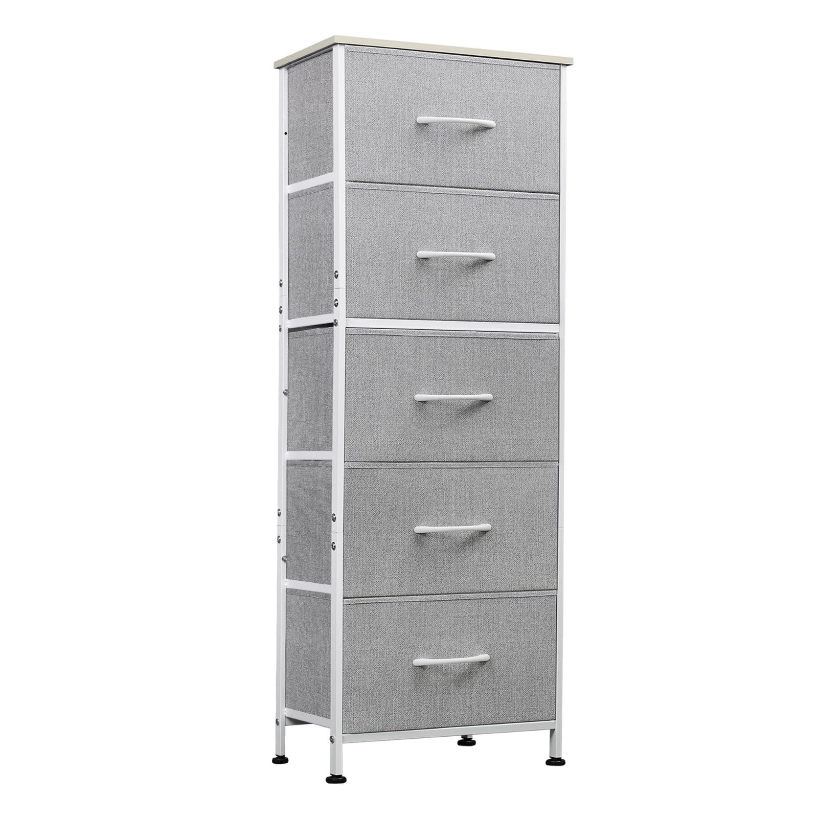 Tall Dresser for Bedroom - 5 Drawer Vertical Chest, Light Grey Fabric Storage, S1