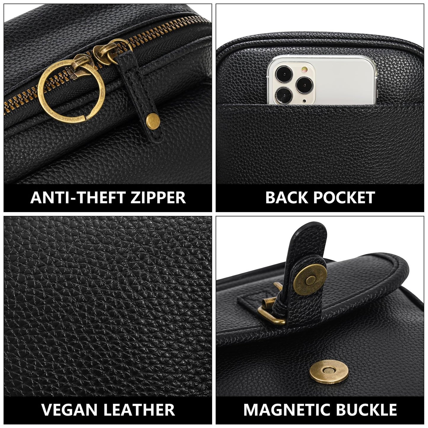 Vegan Leather Crossbody Bags for Women - Vintage Anti-Theft Messenger Purse with3