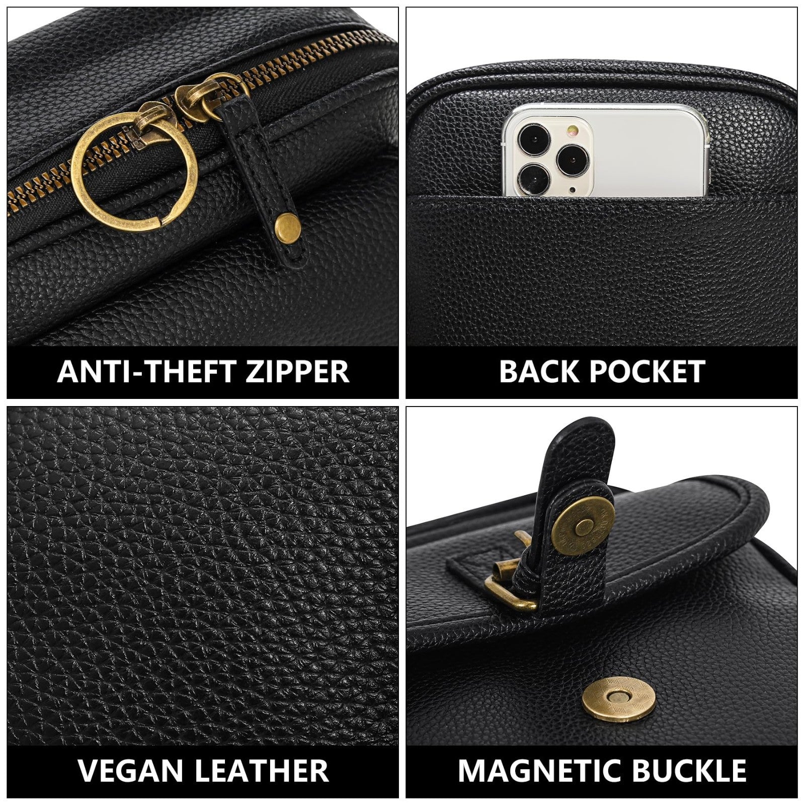 Vegan Leather Crossbody Bags for Women - Vintage Anti-Theft Messenger Purse with3