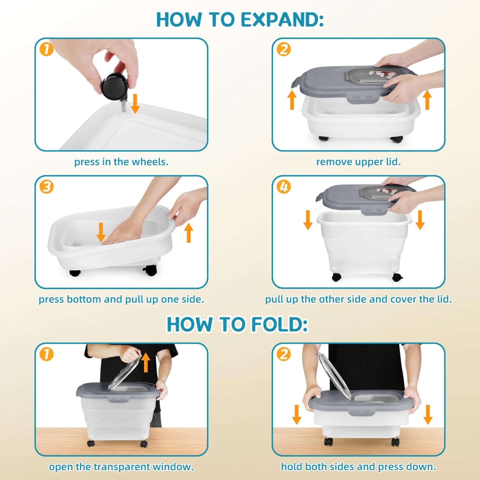 Collapsible Pet Food Storage Container with Airtight Lid & Detachable Casters, I5