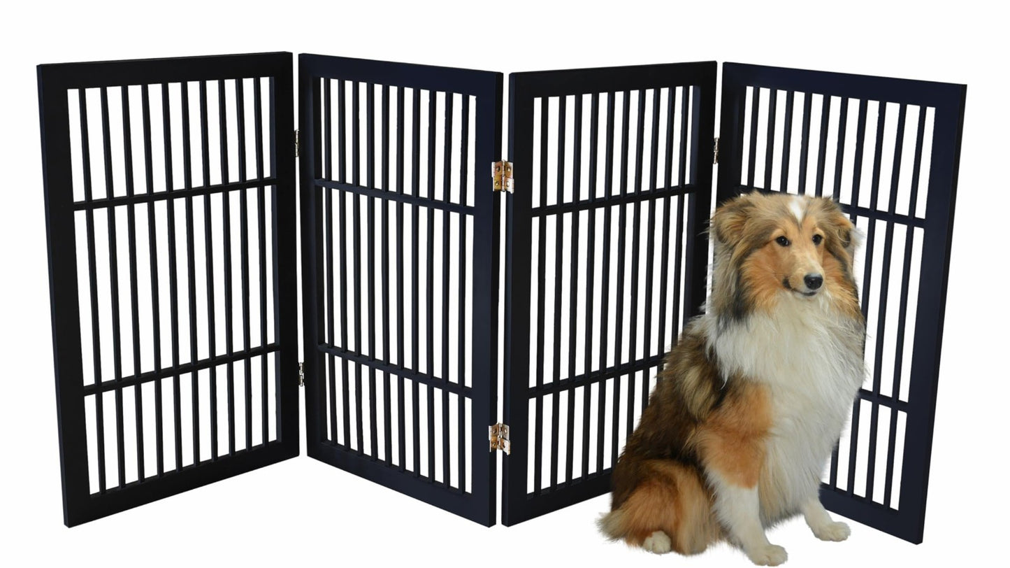 Freestanding Wooden Pet Dog Gate - Durable Folding Safety Barrier, 4 Panel 30" T2