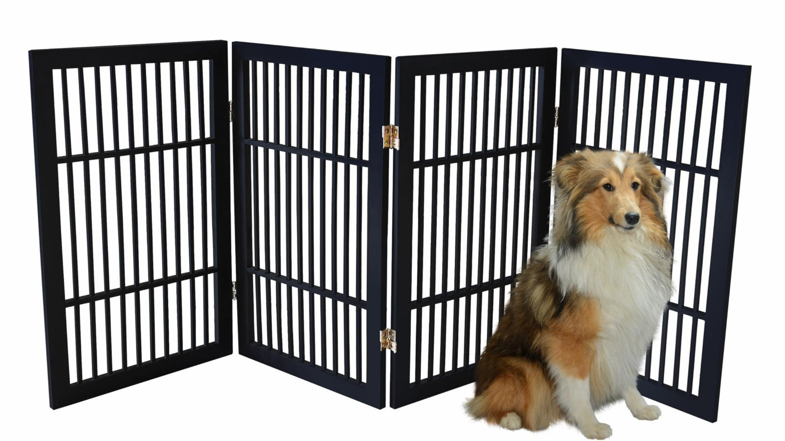 Freestanding Wooden Pet Dog Gate - Durable Folding Safety Barrier, 4 Panel 30" T2