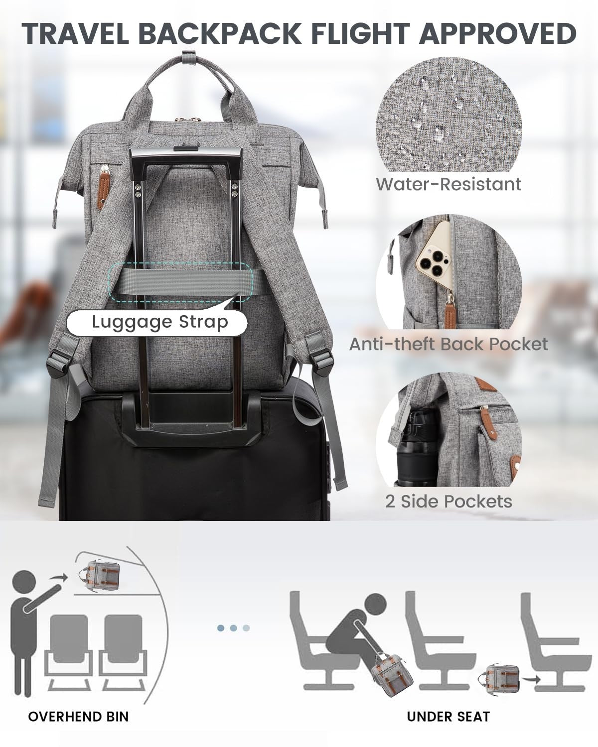 Stylish 15.6" Laptop Backpack for Women   Work, Travel, School, Casual Daypack,3