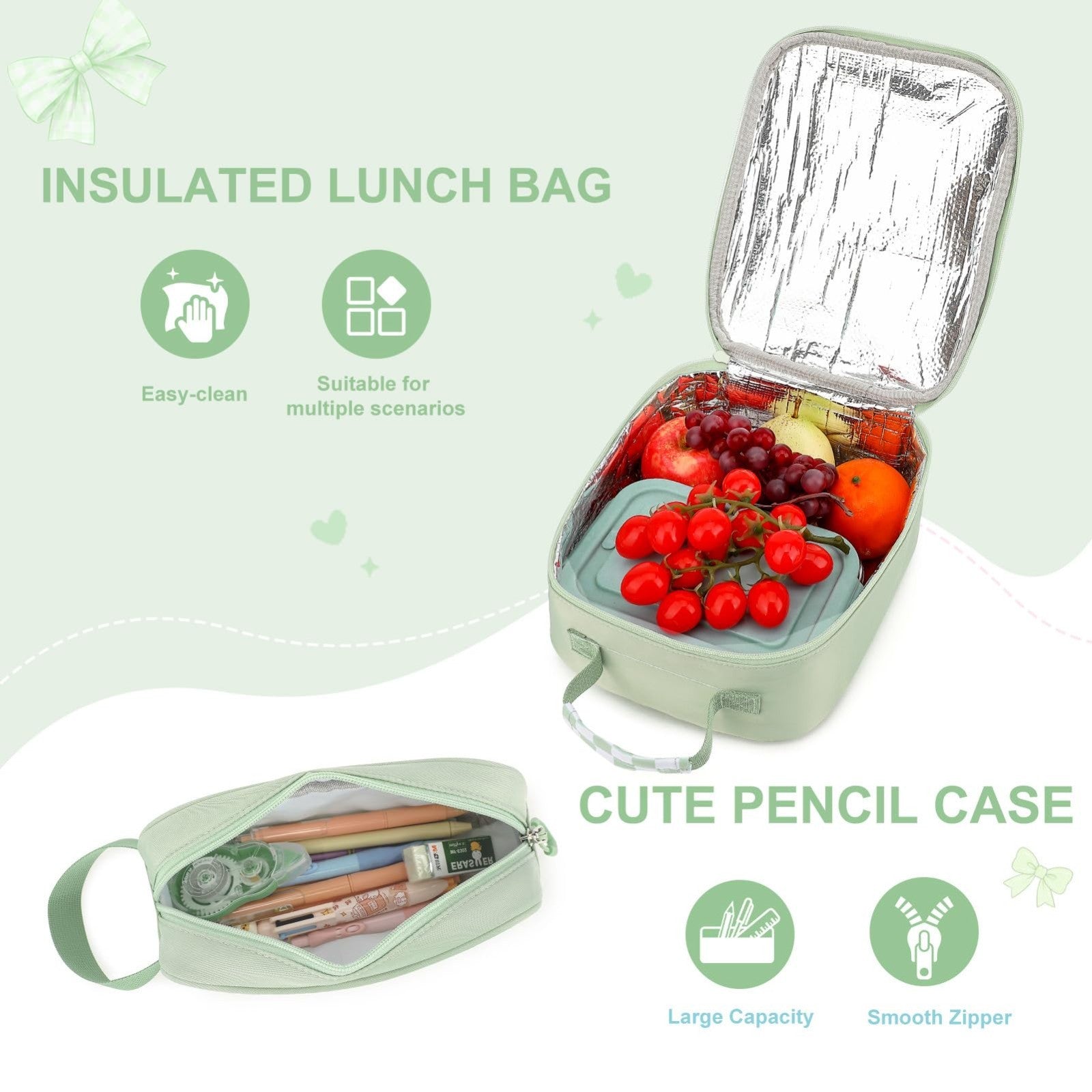 Girls Bow Backpack Set   3PCS with Lunch Bag & Pencil Case   Stylish School Bag6