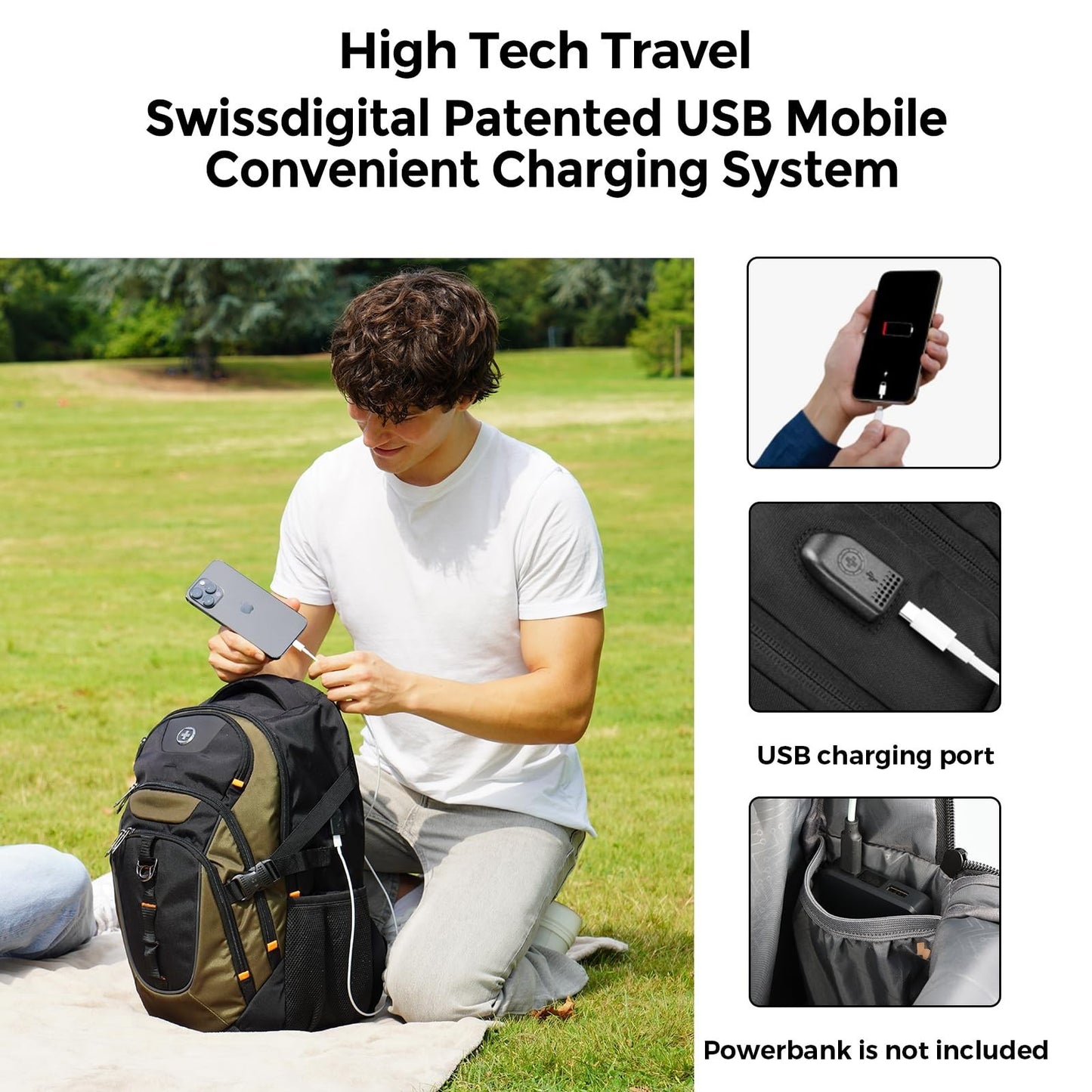 Stylish Laptop Backpack with USB Charging Port, 15.6" Travel Bag, 31L College Ru2