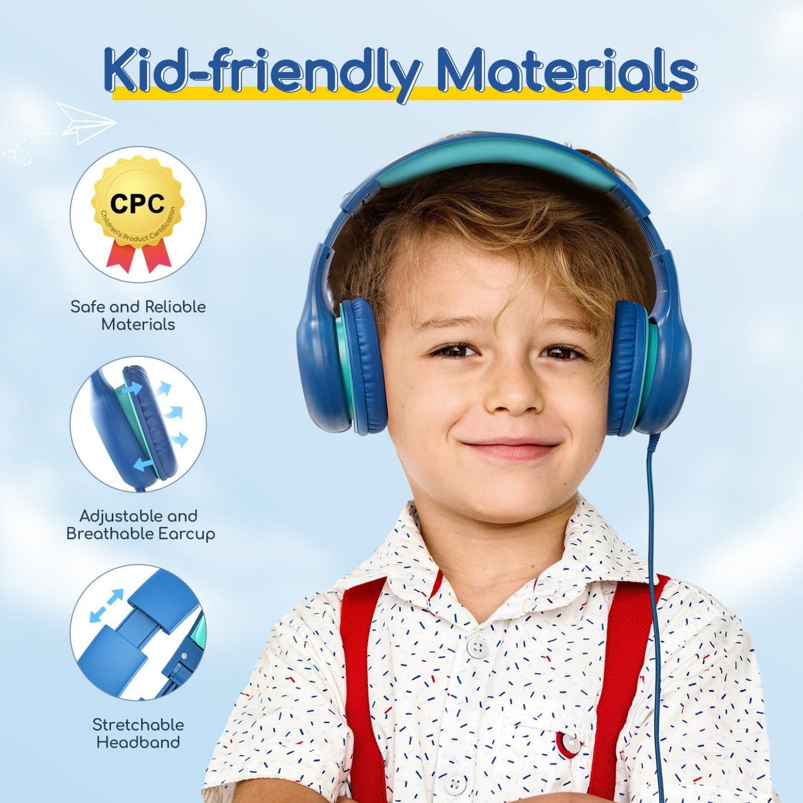 Wired Kids Headphones with Mic, USB Type C, 85dB Volume Limit, Foldable Stereo S3