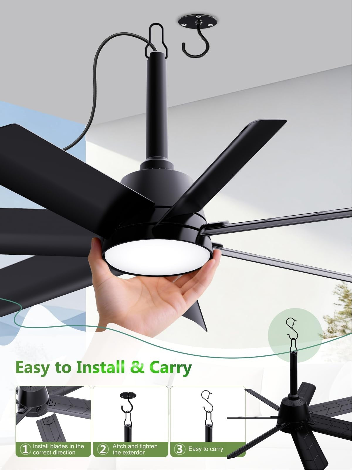 28" Outdoor Ceiling Fan with Light & Remote   Waterproof, 6 Speed, Dimmable, Por5
