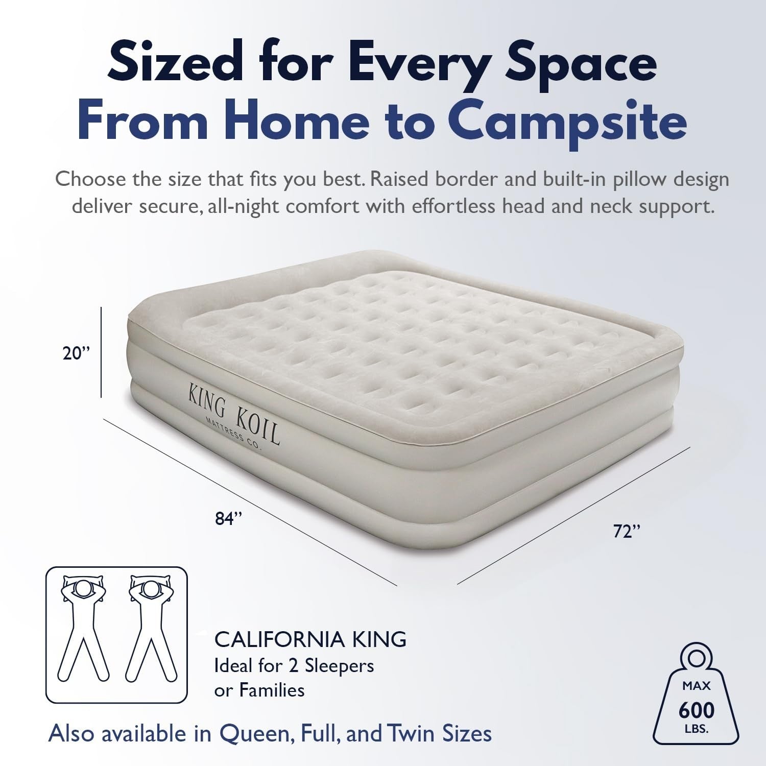 Cal King Air Mattress with Built in Pump, Inflatable Bed, Waterproof Top, 650lb2