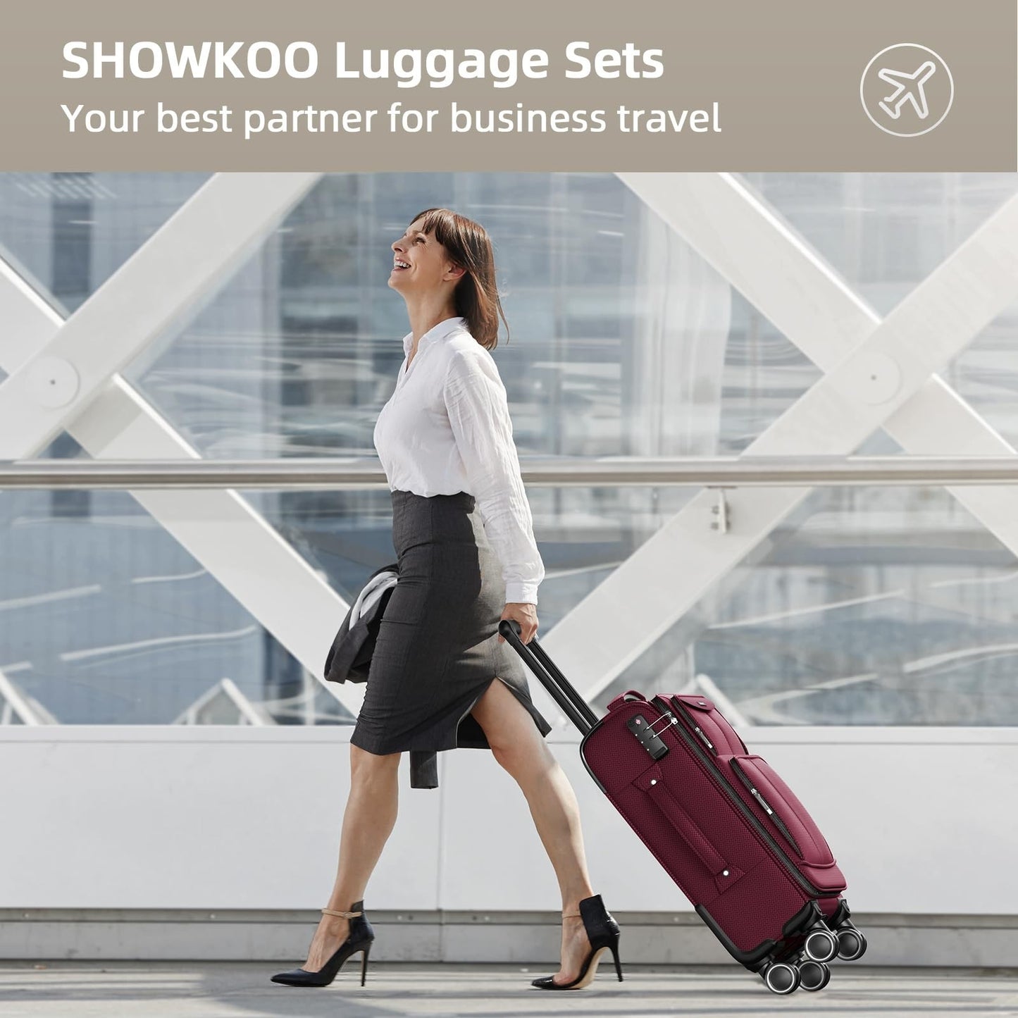 3 Piece Softside Luggage Set - Expandable, Lightweight, 360° Spinner Wheels, TSA2
