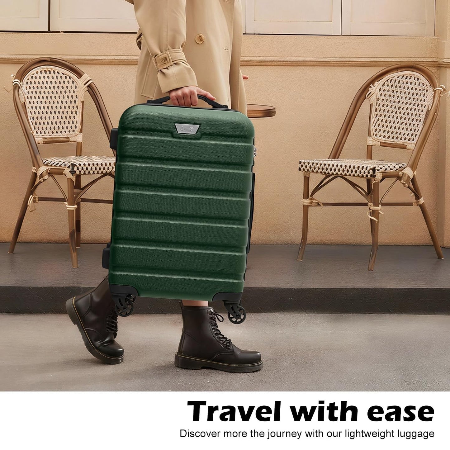 Lightweight 3-Piece Hardshell Luggage Set, Dark Green, 360° Spinner Wheels, TSA5