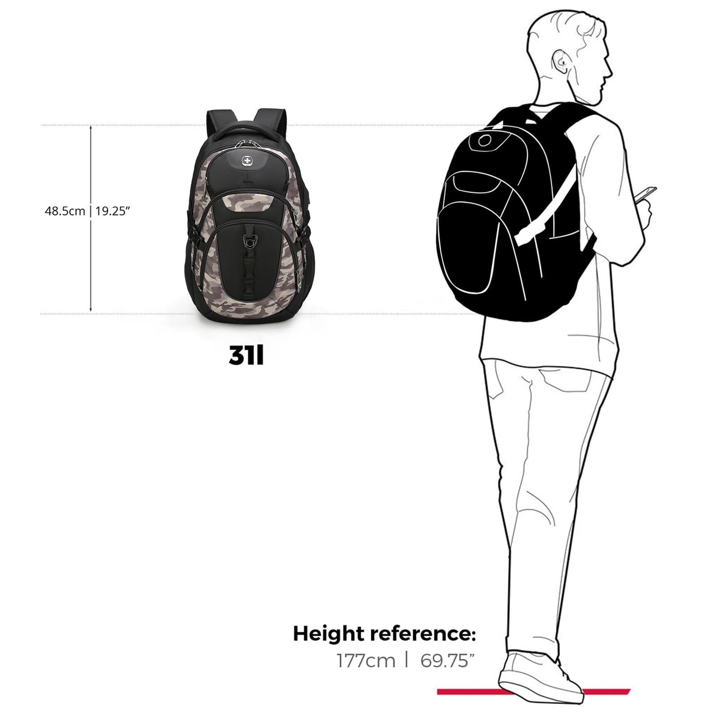 Laptop Backpack with USB Charging Port, 15.6" Travel Backpack, 31L College Bag,8