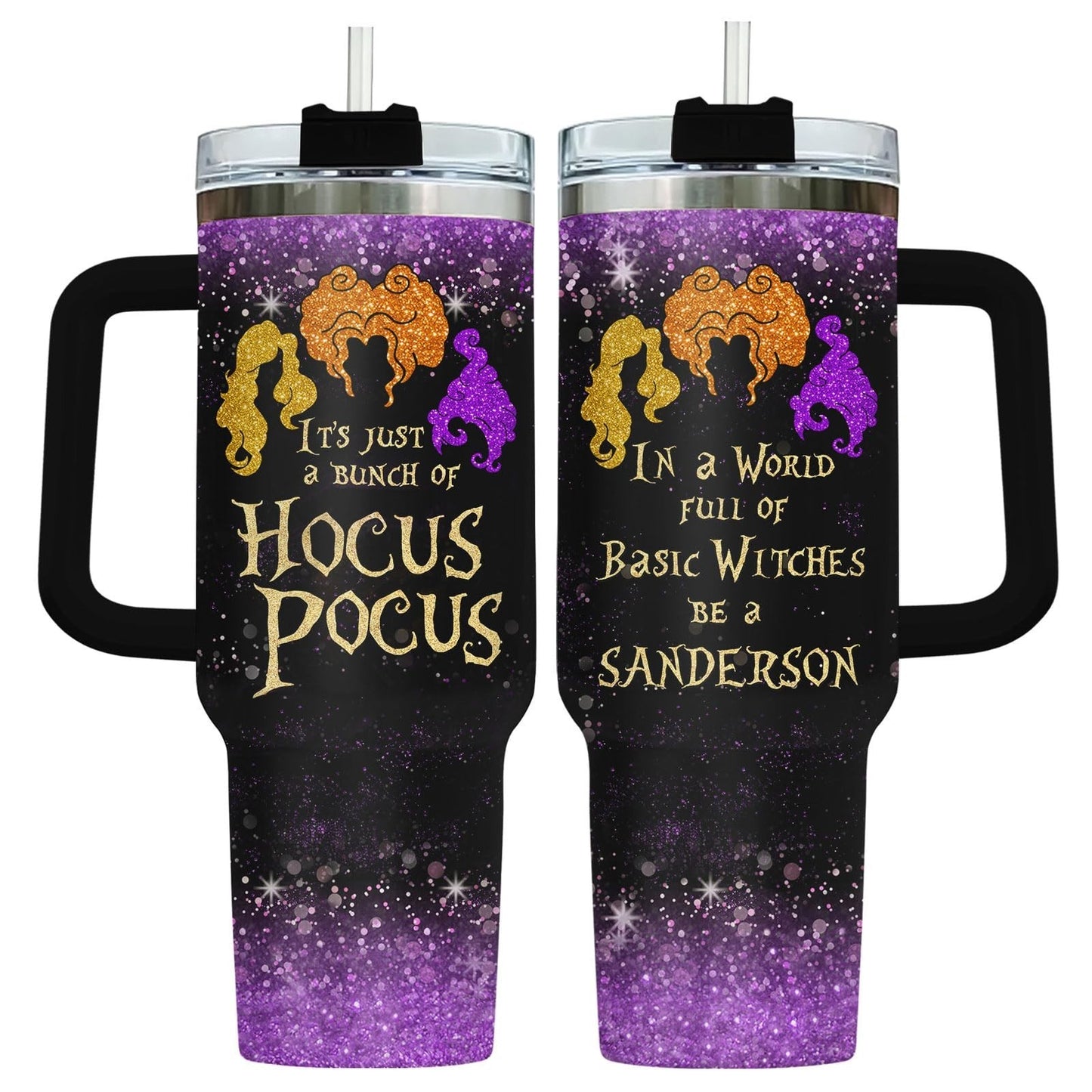 34oz Glitter Tumbler with Handle & Straw   Insulated Travel Mug for Coffee, Funn1