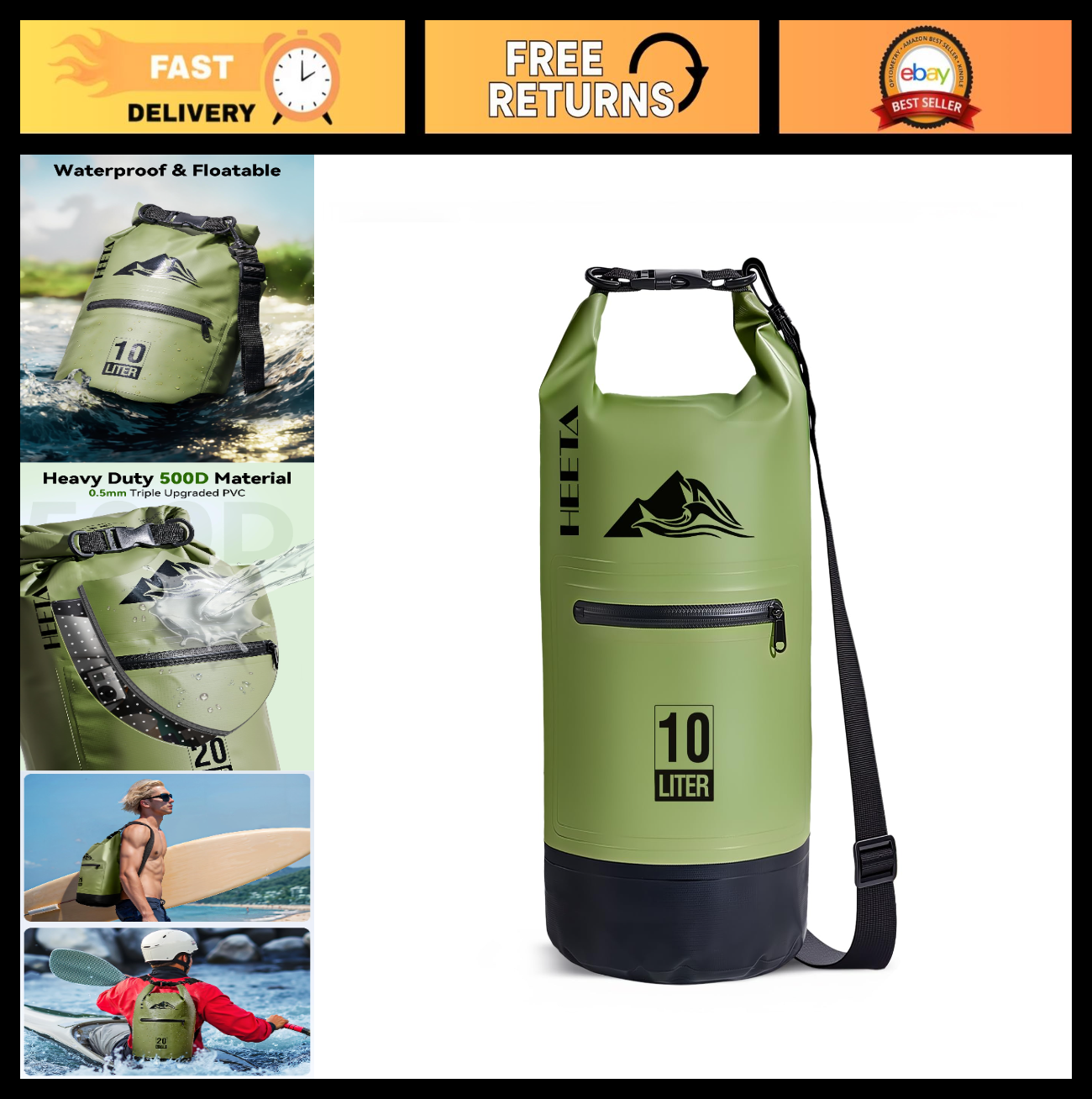 Lightweight Waterproof Dry Bag with Zipper Pocket - 5L/10L/20L/30L/40L for Trave0