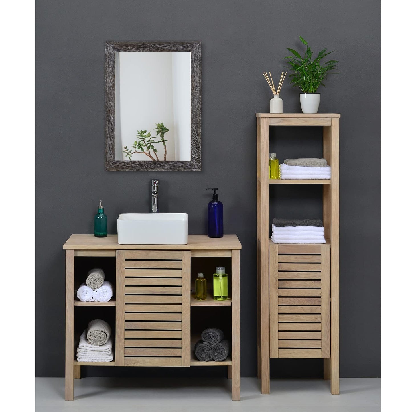 Rustic Rectangle Wall Mirror with Wood Frame - Decorative Hanging Mirror for Hom5