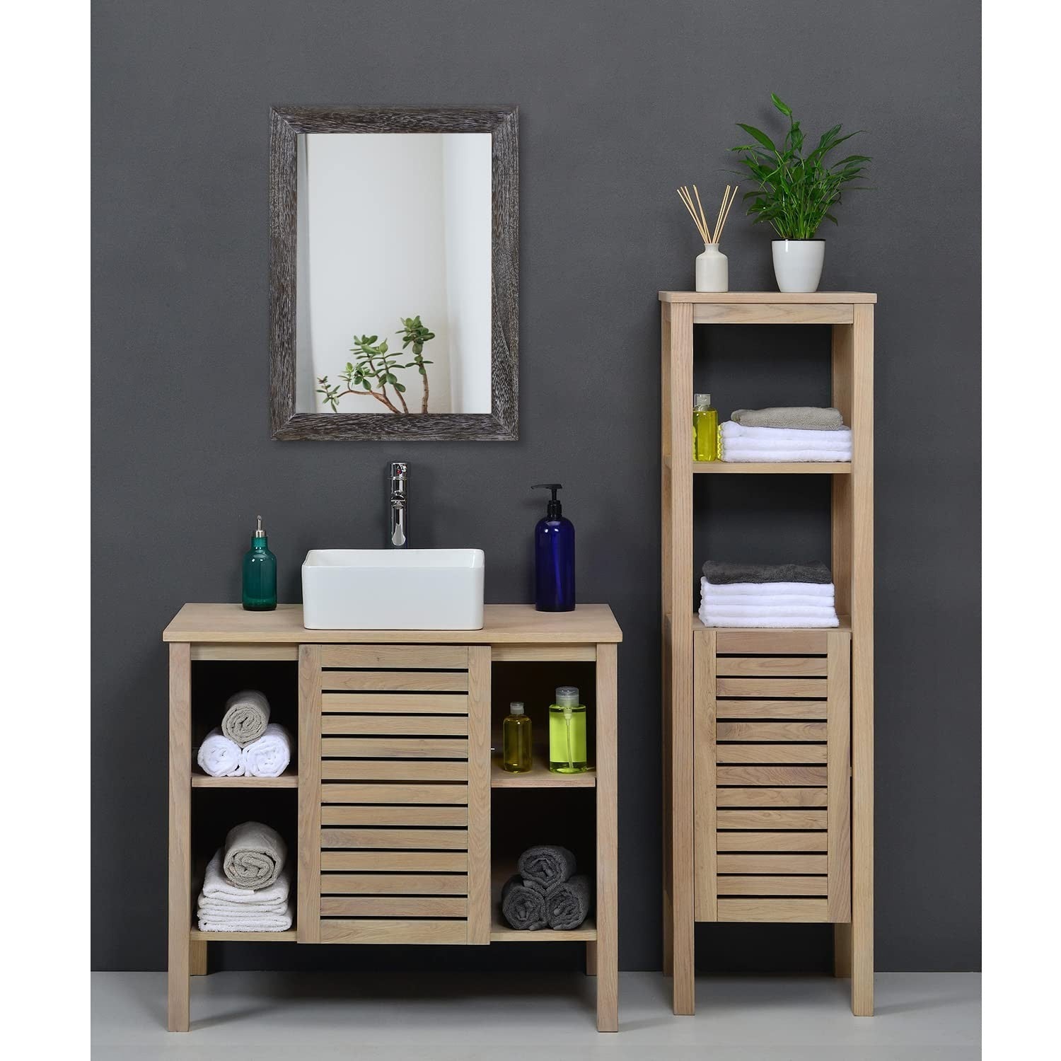 Rustic Rectangle Wall Mirror with Wood Frame - Decorative Hanging Mirror for Hom5