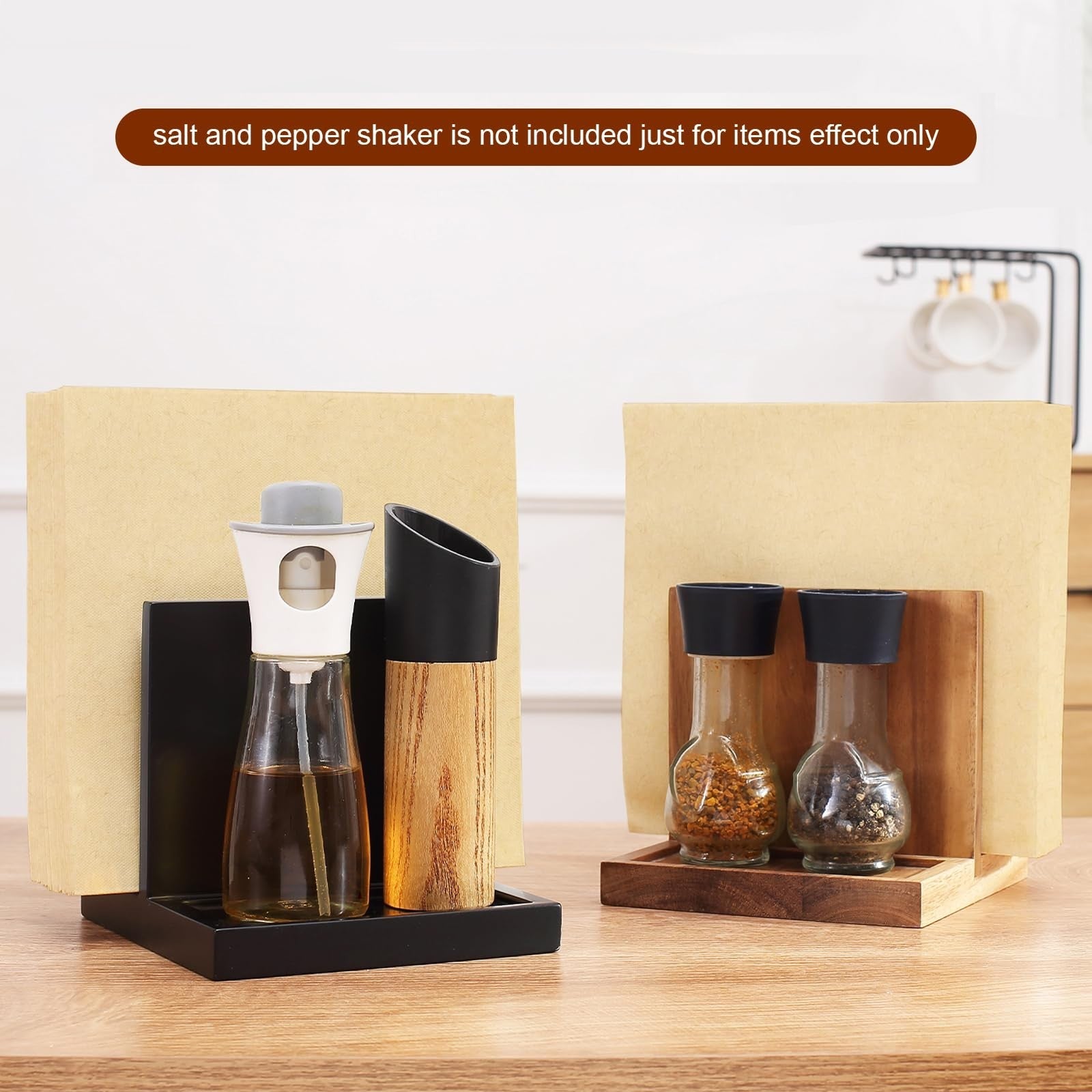 Wooden Napkin Holder Caddy for Salt & Pepper Shakers - Kitchen, Bar, Home Décor3