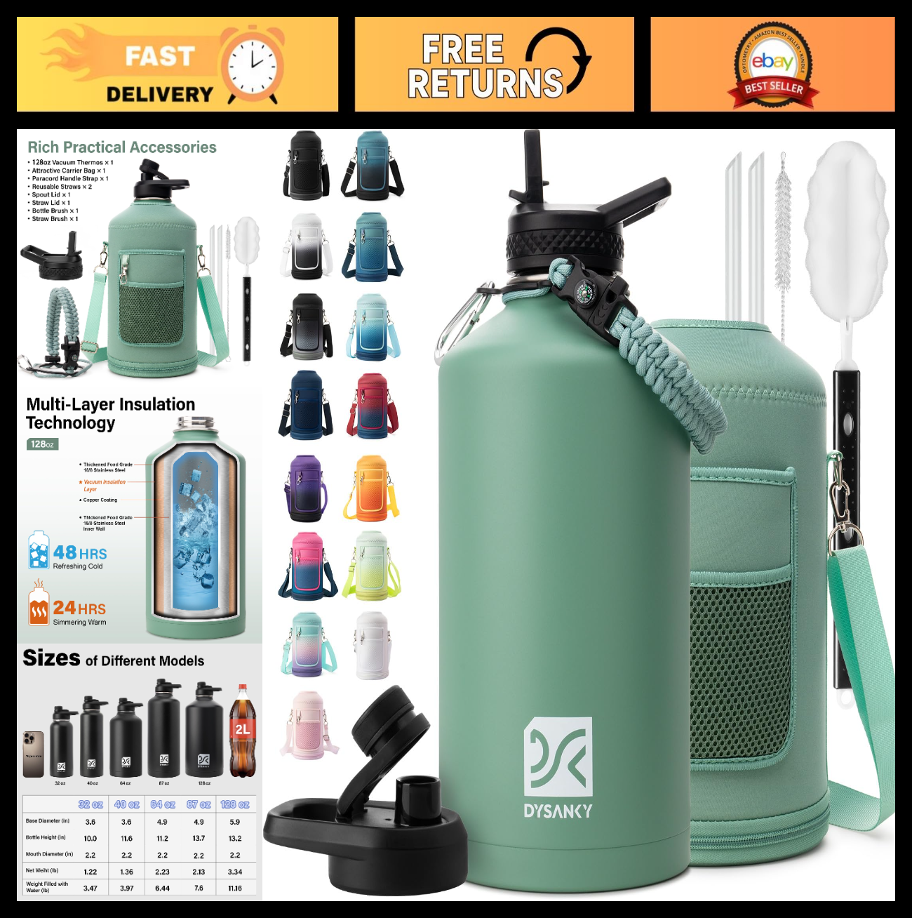 Optimized eBay Title:  "Insulated 1 Gallon Water Bottle - Stainless Steel Vacuu0