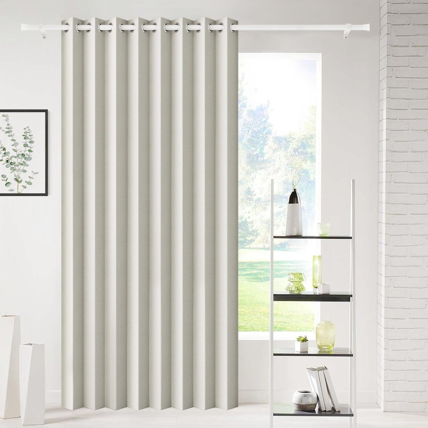 Magnetic Closure Pleated Blackout Curtain Panel, Grommet Door/Window, W60 x L801