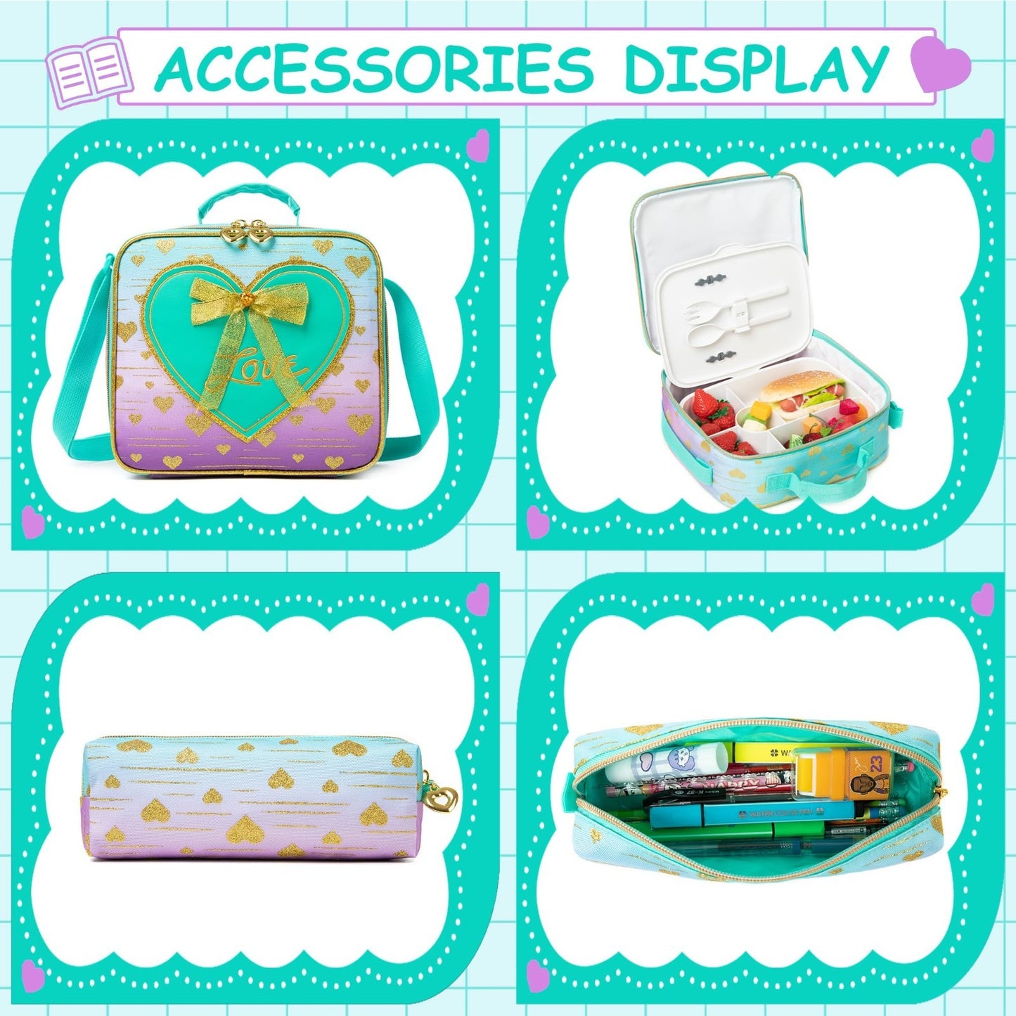 Rolling Backpack for Girls   Wheeled Kids Backpack with Lunch Box, 3 in 1 Travel4