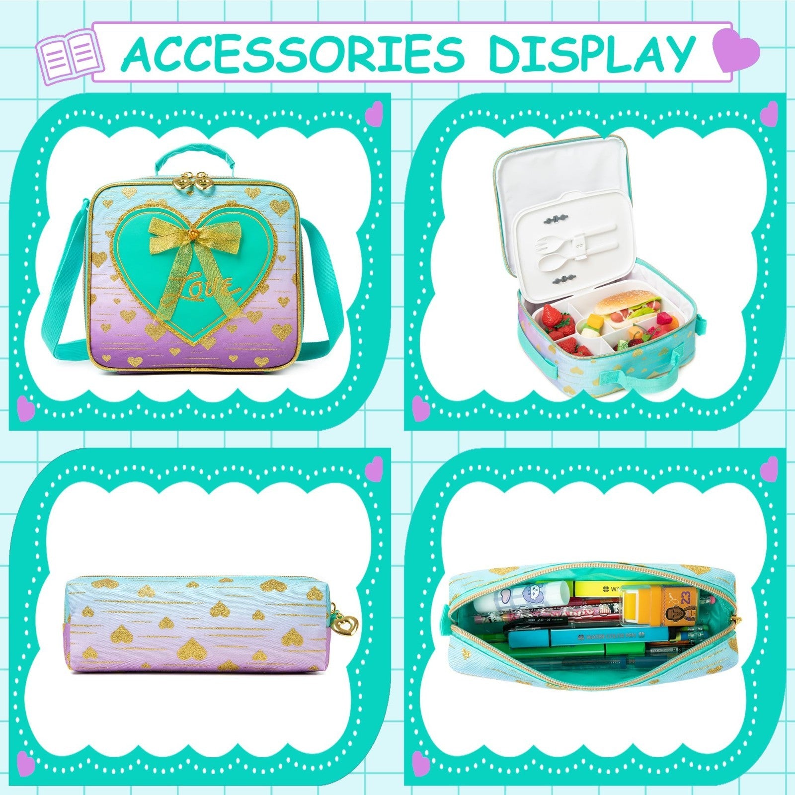 Rolling Backpack for Girls   Wheeled Kids Backpack with Lunch Box, 3 in 1 Travel4