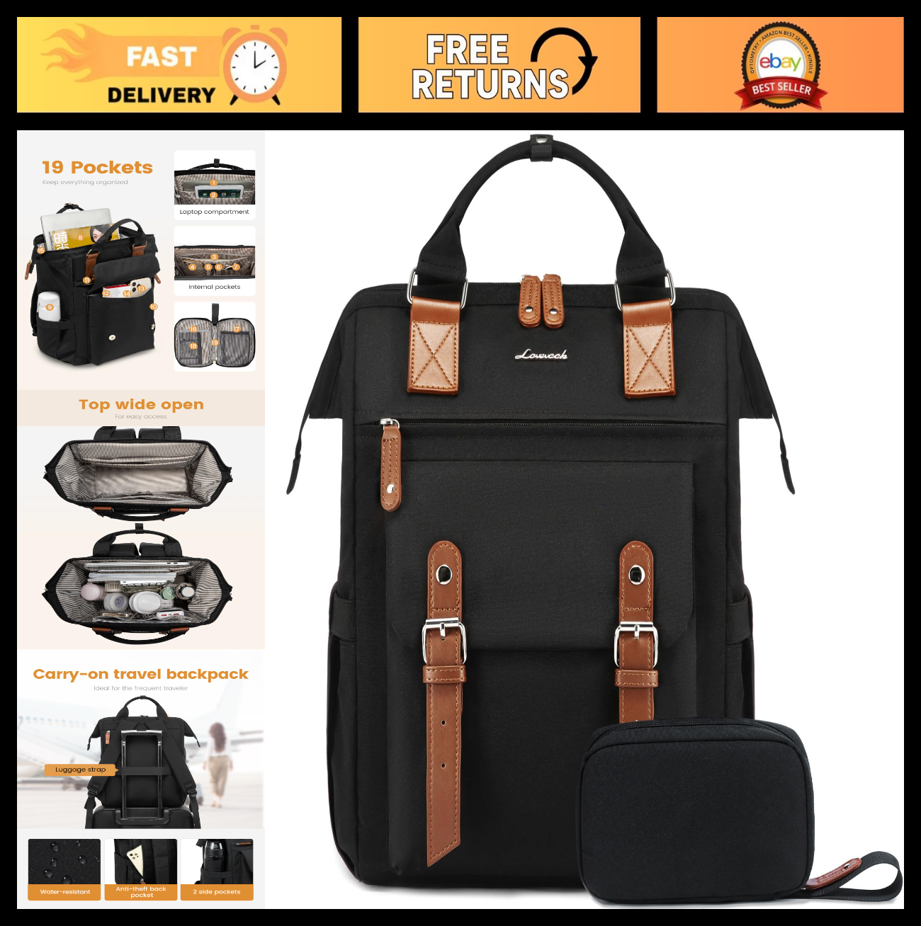 Stylish Laptop Backpack Purse for Women   15.6" Commuter Bag for Work, Travel, C0