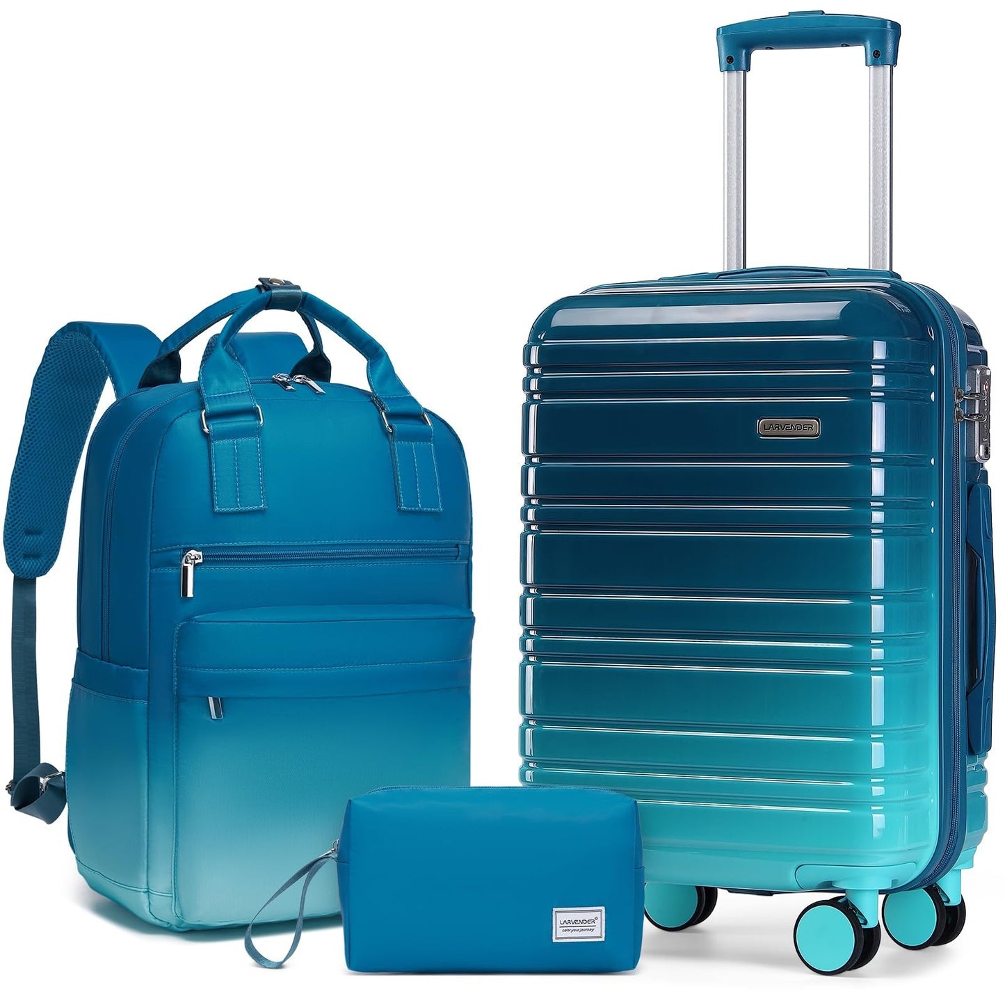 3-Piece Carry-On Luggage Set, 20" Hardshell Suitcases, TSA Lock, 360° Wheels, Ba1
