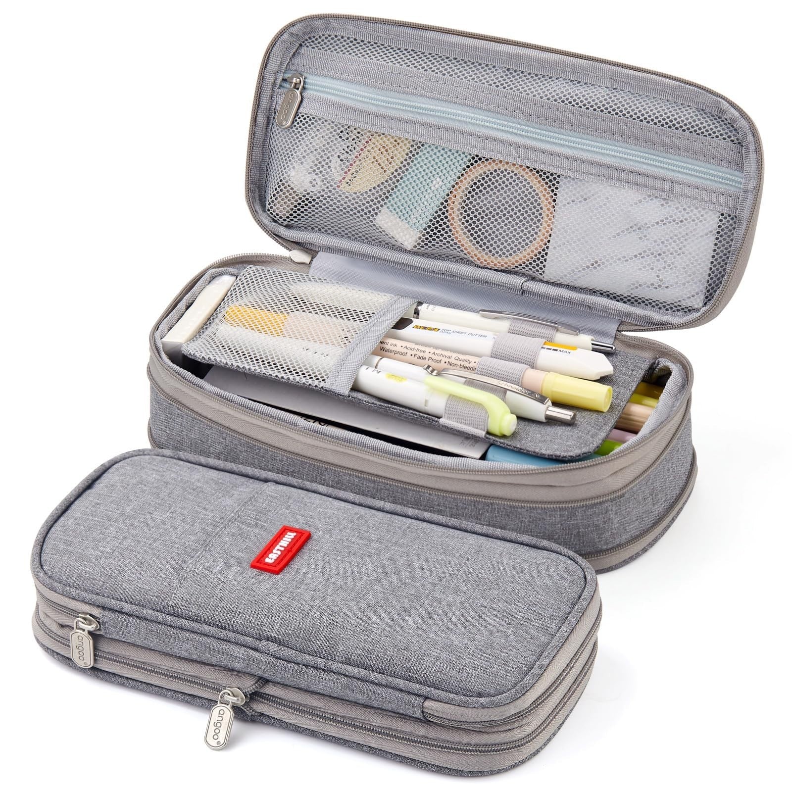 Large Capacity Pencil Case   Office & School Storage Organizer Bag Pouch   Gray1