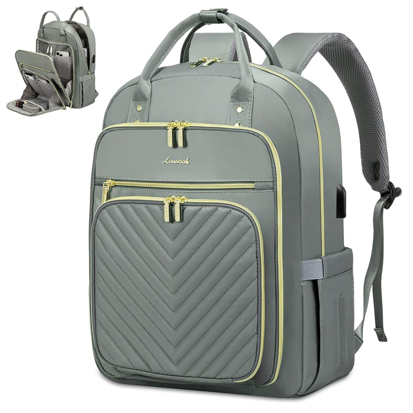 Stylish Water Resistant Laptop Backpack for Women, USB Charging, Travel Work Bag1