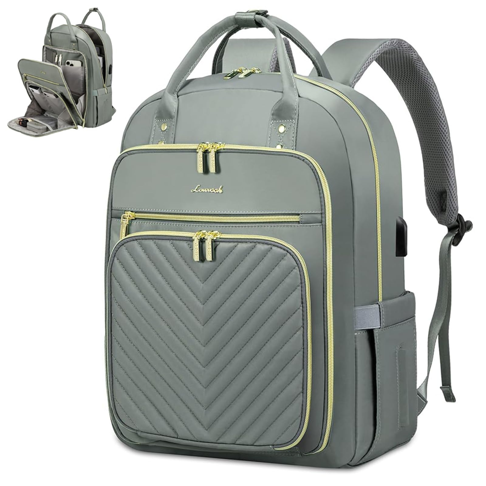 Stylish Water Resistant Laptop Backpack for Women, USB Charging, Travel Work Bag1