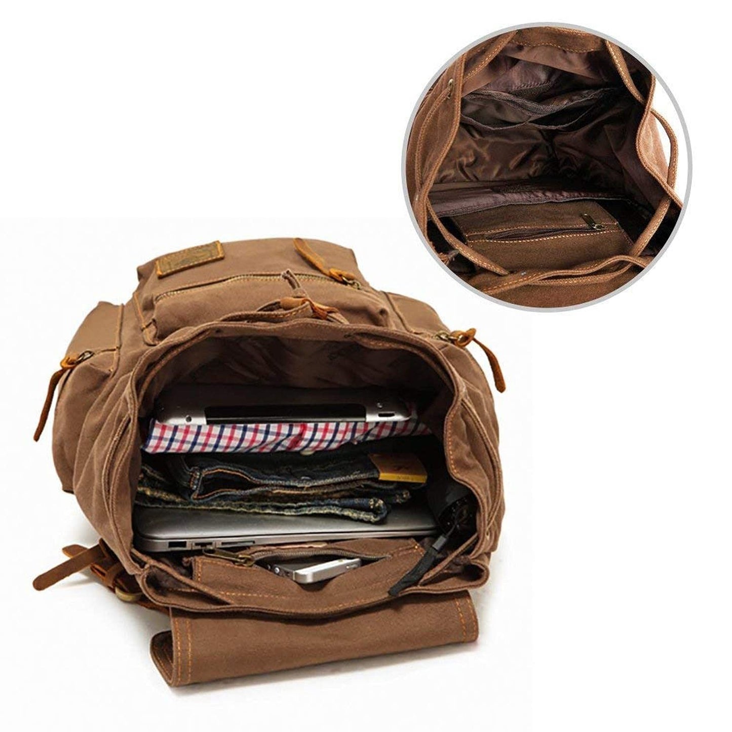 High Capacity Vintage Canvas Backpack for School, Travel, 12 15" Laptop Rucksack3