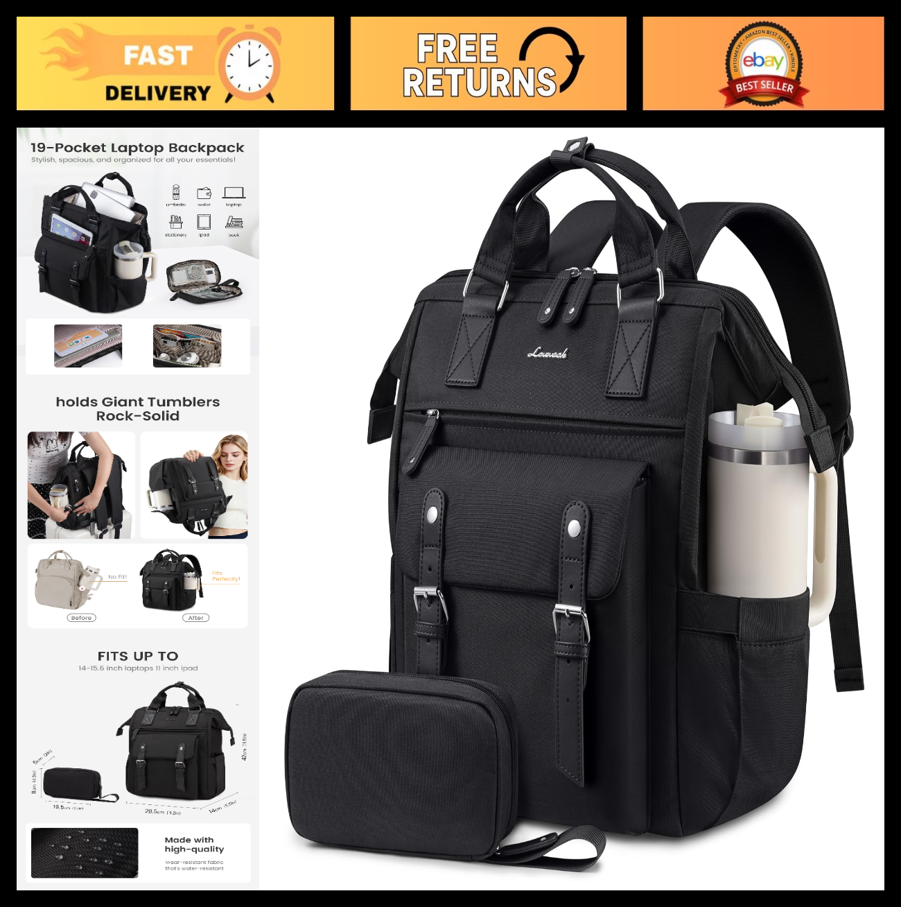 Stylish Waterproof Laptop Backpack for Women, 15.6" Travel Bag with Tumbler Hold0