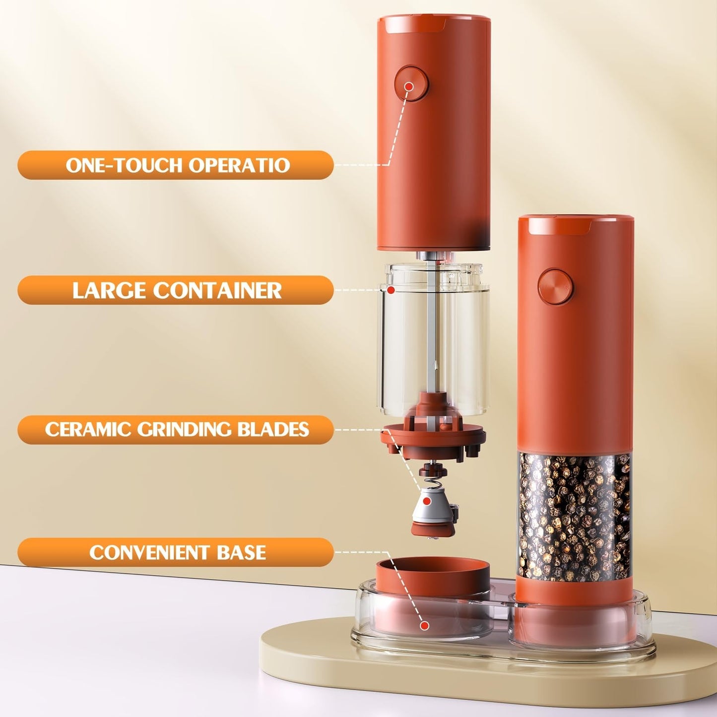 Automatic Electric Salt & Pepper Grinder Set   Adjustable Coarseness, LED, Large6