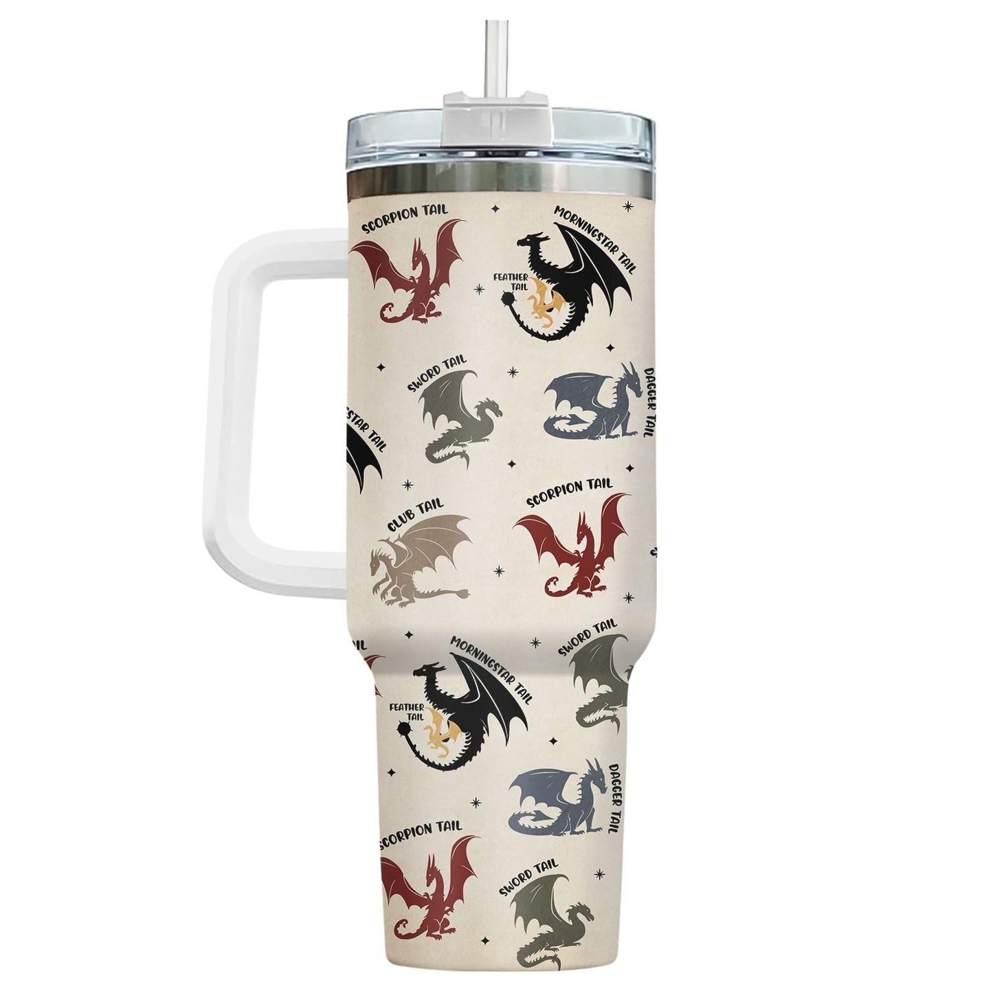 40oz Insulated Tumbler with Handle & Straw   Fantasy Dragon Coffee Mug, Gifts fo3