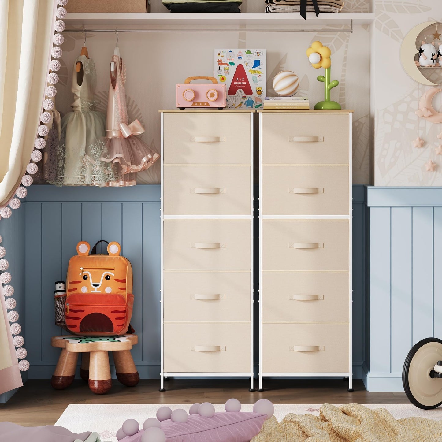 Tall Dresser for Bedroom - 5 Drawer Vertical Storage Chest, Cream White, Small S7