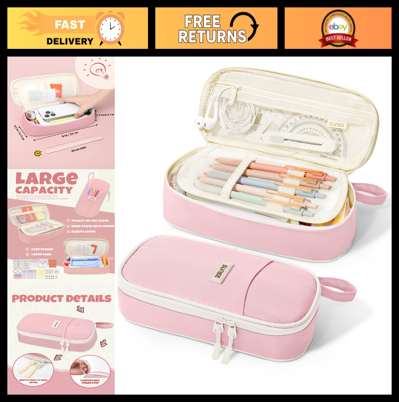 Cute Aesthetic Pencil Case   Large Zippered Pen Pouch, Kawaii Stationery Organiz0