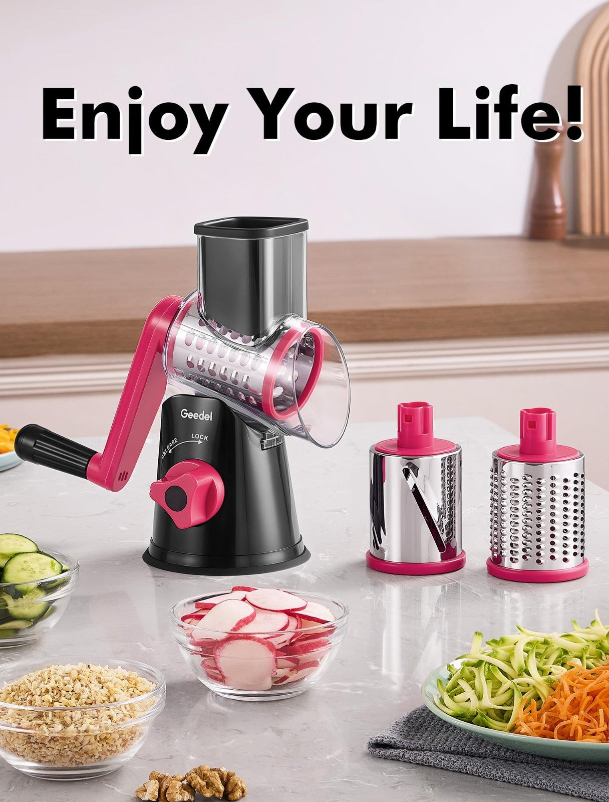 Hand Crank Rotary Cheese Grater & Vegetable Slicer   3 Blades, Stainless Steel,2