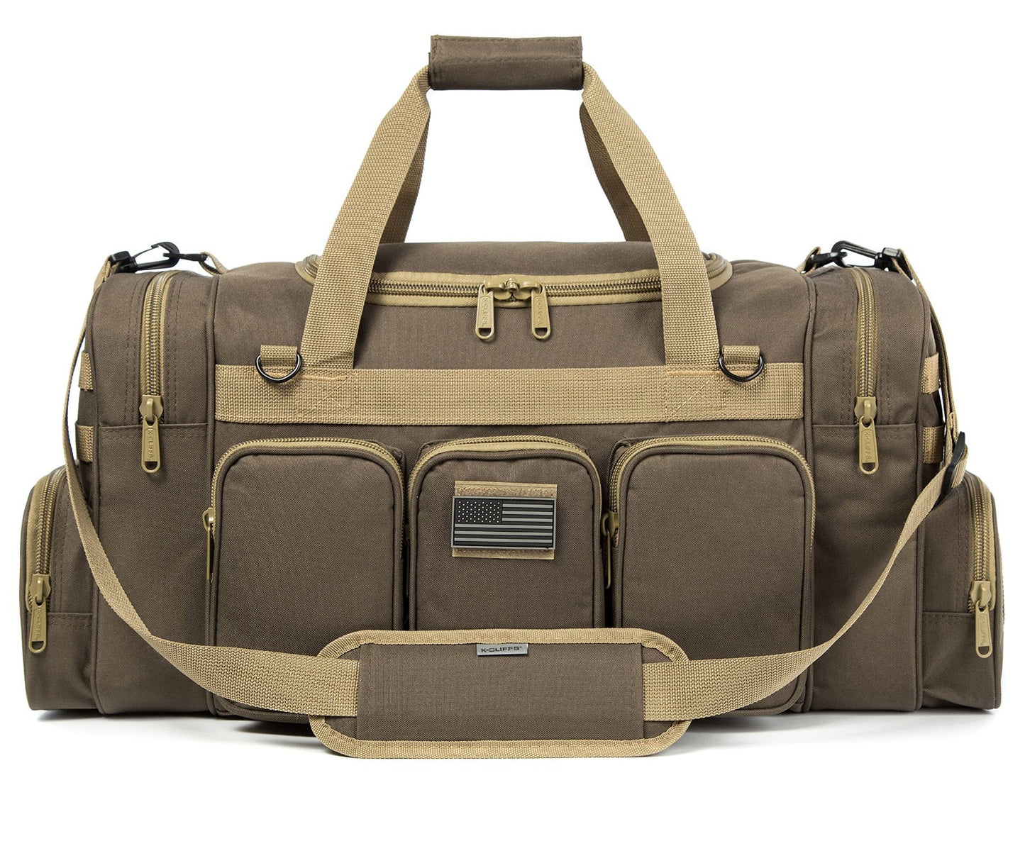 Heavy Duty Tactical Duffel Bag   Military Molle Gear, Lockable Zippers, 27" Khak1